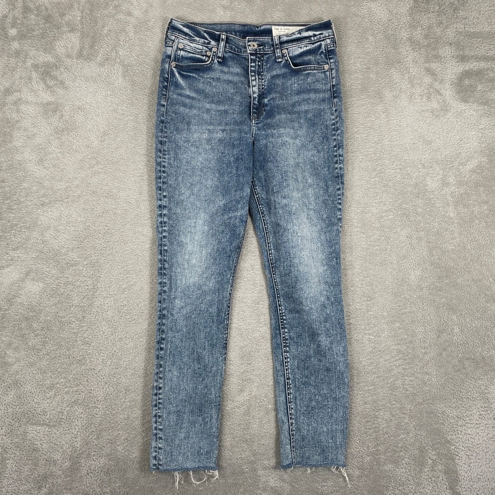 Rag & Bone Jeans Womens 29 Blue Pearl Acid Wash Nina High Rise Skinny Raw Hem